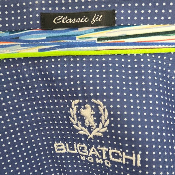 NWOT Bugatchi UOMO Button Up Long Shirt Flip Cuff  Blue Modern Stripe Men L - Picture 1 of 4